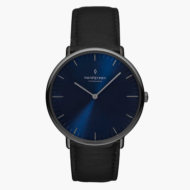 NR32GMLEBLNA NR36GMLEBLNA NR40GMLEBLNA NR28GMLEBLNA &Native mens blue dial watches - gunmetal case - black leather strap