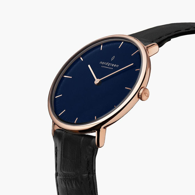 NR40RGLEBCNA &Native ladies leather strap watches - navy dial - rose gold case NR40RGLEBCNA &Native ladies leather strap watches - navy dial - rose gold case
