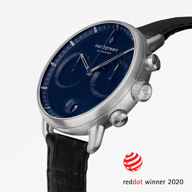 PI42SILEBCNA &Pioneer silver watch mens - navy blue dial - black croc leather strap PI42SILEBCNA &Pioneer silver watch mens - navy blue dial - black croc leather strap