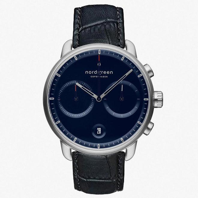 PI42SILEBCNA &Pioneer silver watch mens - navy blue dial - black croc leather strap PI42SILEBCNA &Pioneer silver watch mens - navy blue dial - black croc leather strap