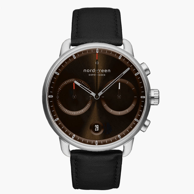 PI42SILEBLBS &Pioneer silver watch mens - brown sunray dial - black leather strap PI42SILEBLBS &Pioneer silver watch mens - brown sunray dial - black leather strap