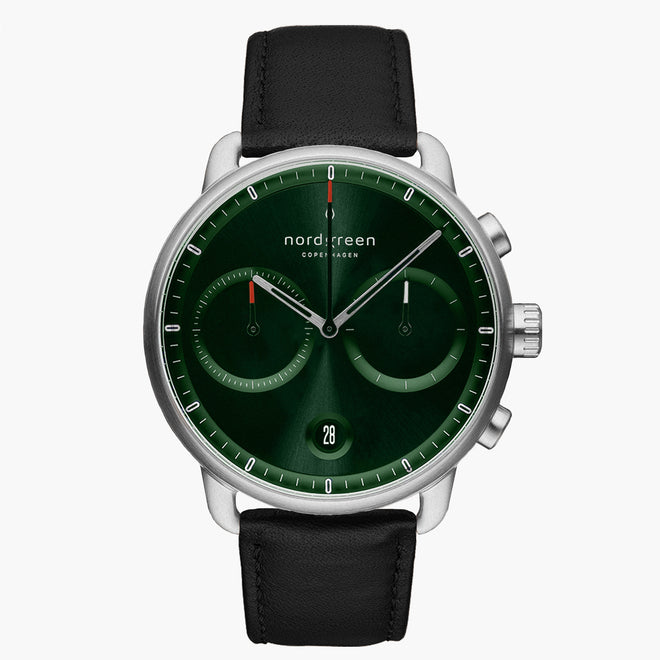 PI42SILEBLGS &Pioneer silver watch men - sunray green dial - black leather strap PI42SILEBLGS &Pioneer silver watch men - sunray green dial - black leather strap