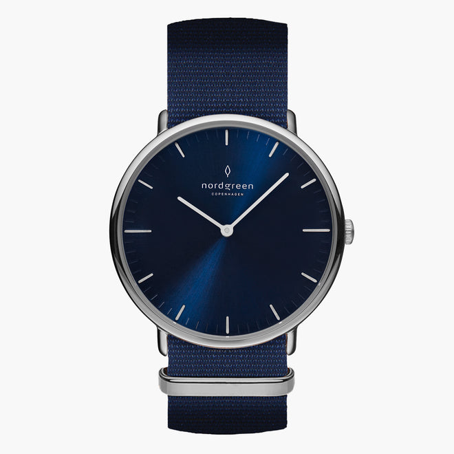 NR36SINYNANA NR40SINYNANA &Native silver watch with blue face - navy nylon strap NR36SINYNANA NR40SINYNANA &Native silver watch with blue face - navy nylon strap