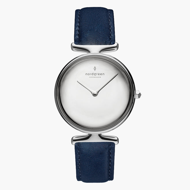UN28SIVENAPM UN32SIVENAPM &Unika ladies leather strap watches - polished metal dial - silver case - navy vegan leather strap UN28SIVENAPM UN32SIVENAPM &Unika ladies leather strap watches - polished metal dial - silver case - navy vegan leather strap