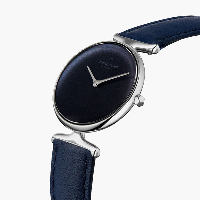 UN28SIVENARB UN32SIVENARB &Unika black face ladies watch - rainbow black dial - silver case - navy vegan leather strap UN28SIVENARB UN32SIVENARB &Unika black face ladies watch - rainbow black dial - silver case - navy vegan leather strap