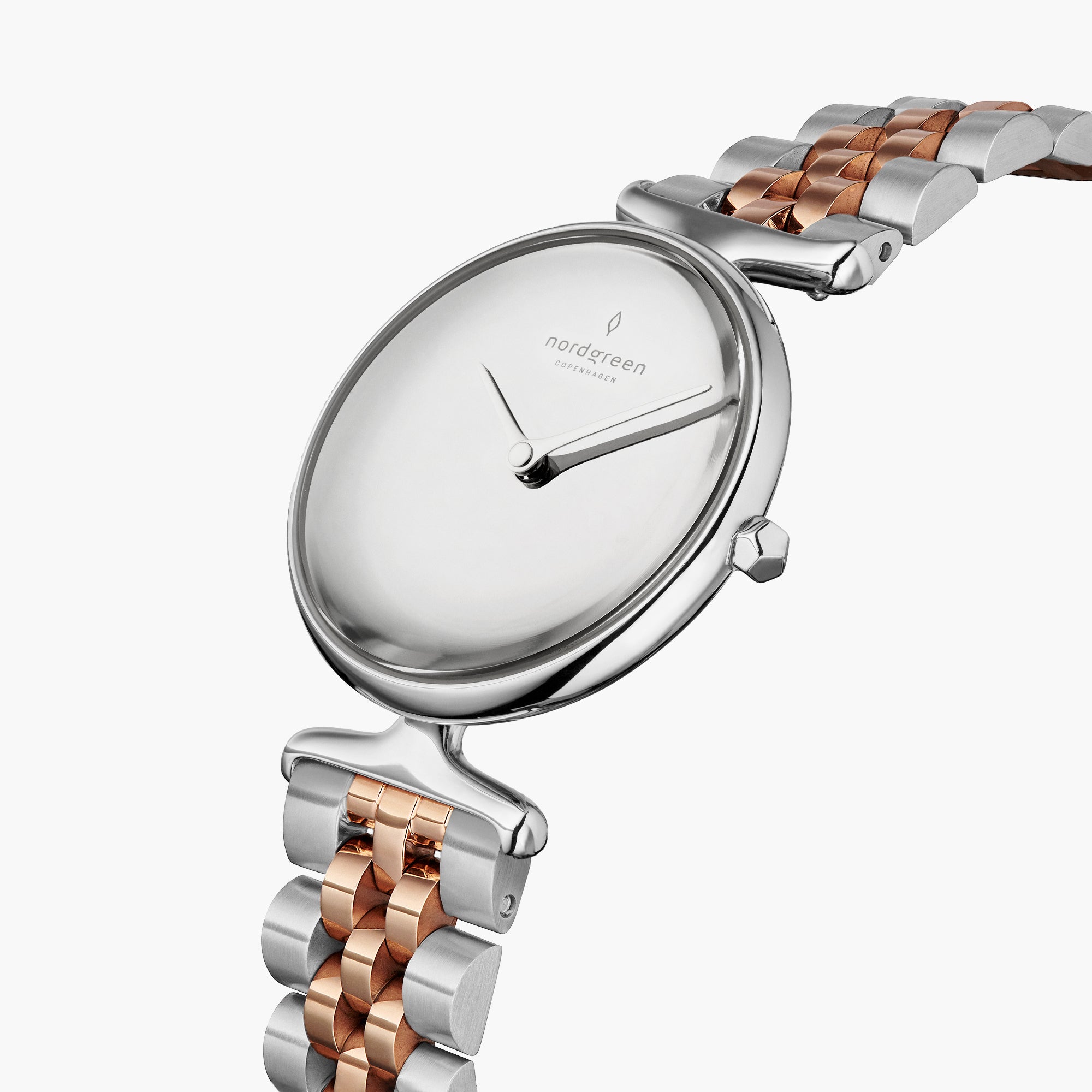 Unika Polished Metal Dial Silver Rose Gold 5 Link