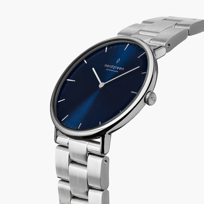 NR36SI3LSINA NR40SI3LSINA &Native silver watch mens - navy blue dial - 3 link strap NR36SI3LSINA NR40SI3LSINA &Native silver watch mens - navy blue dial - 3 link strap