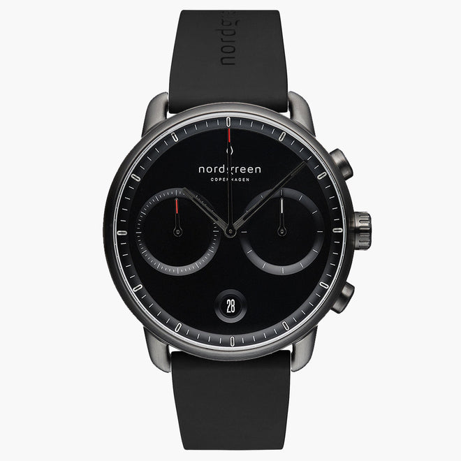 PI42GMRUBLBL &Pioneer mens watch rubber strap - black dial - gun metal case PI42GMRUBLBL &Pioneer mens watch rubber strap - black dial - gun metal case