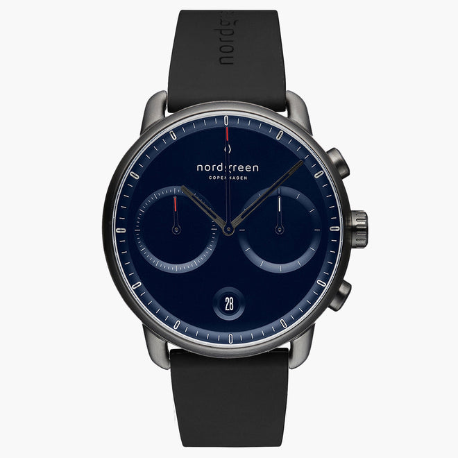 PI42GMRUBLNA &Pioneer mens watch rubber strap - blue dial - gun metal case PI42GMRUBLNA &Pioneer mens watch rubber strap - blue dial - gun metal case