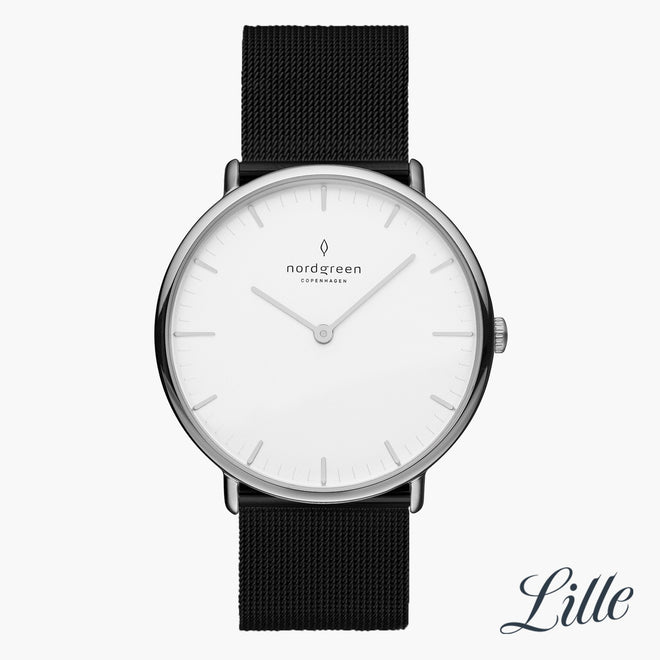 NR32SIMEBLXX &Native silver watch women - white dial - black mesh strap