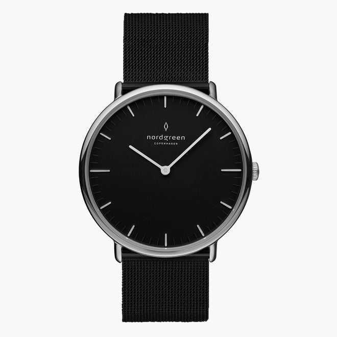 NR36SIMEBLBL NR40SIMEBLBL  &Native black face ladies watch - silver case - black mesh strap NR36SIMEBLBL NR40SIMEBLBL  &Native black face ladies watch - silver case - black mesh strap