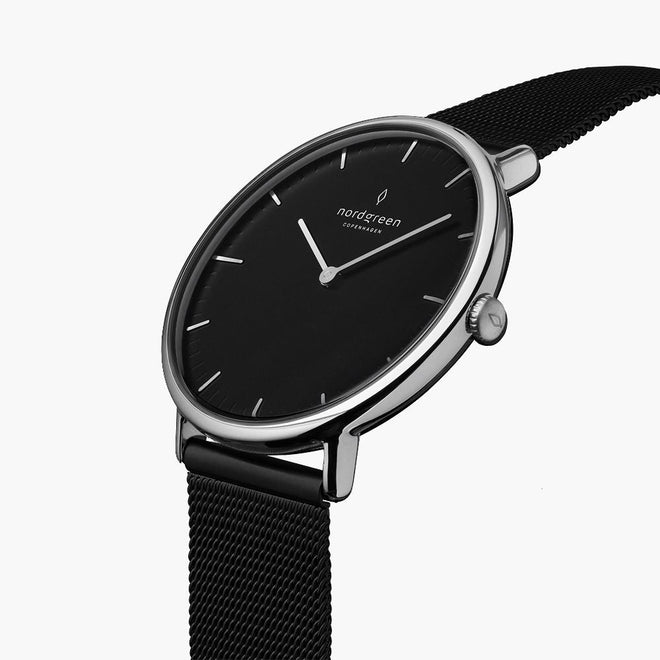NR36SIMEBLBL NR40SIMEBLBL &Native black face ladies watch - silver case - black mesh strap NR36SIMEBLBL NR40SIMEBLBL &Native black face ladies watch - silver case - black mesh strap