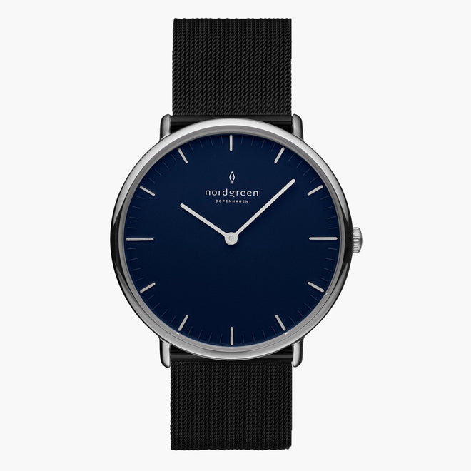 NR32SIMEBLNA &Native silver watch mens - navy blue dial - black mesh strap NR32SIMEBLNA &Native silver watch mens - navy blue dial - black mesh strap