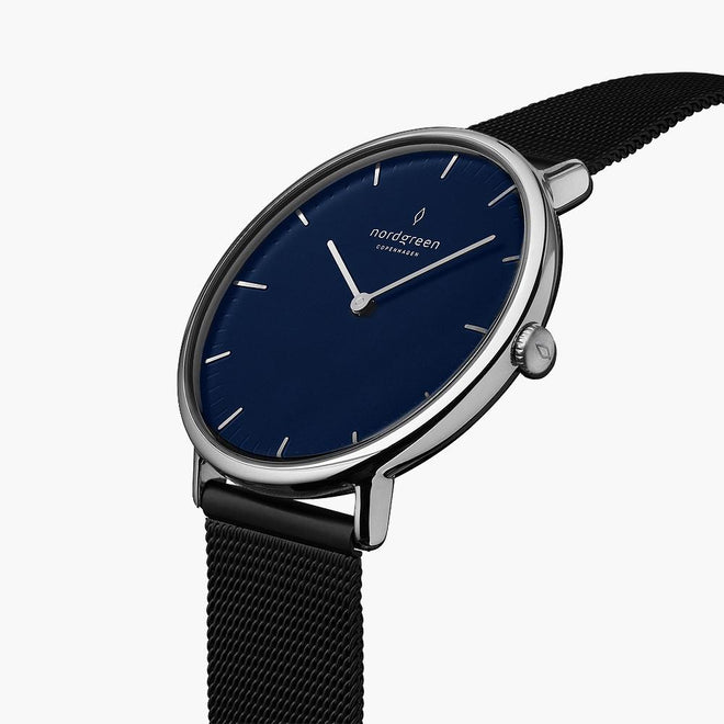 NR36SIMEBLNA NR40SIMEBLNA &Native silver watch mens - navy blue dial - black mesh strap