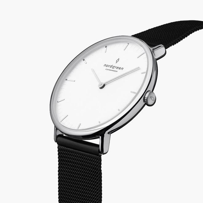 NR36SIMEBLXX NR40SIMEBLXX &Native silver watch mens - white dial - black mesh strap NR36SIMEBLXX NR40SIMEBLXX &Native silver watch mens - white dial - black mesh strap