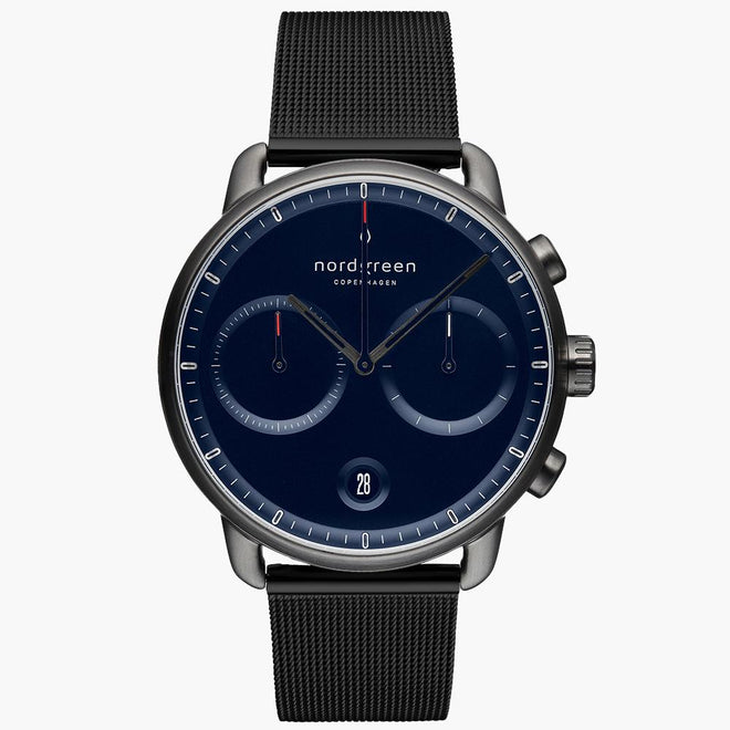 PI42GMMEBLNA &Pioneer gunmetal watch - navy blue dial - black mesh strap PI42GMMEBLNA &Pioneer gunmetal watch - navy blue dial - black mesh strap