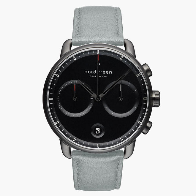 PI42GMVEDOBL &Pioneer gunmetal watch - black dial - dove grey leather strap PI42GMVEDOBL &Pioneer gunmetal watch - black dial - dove grey leather strap