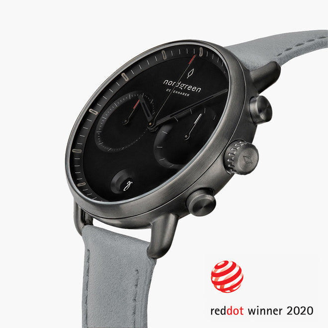 PI42GMVEDOBL &Pioneer gunmetal watch - black dial - dove grey leather strap PI42GMVEDOBL &Pioneer gunmetal watch - black dial - dove grey leather strap