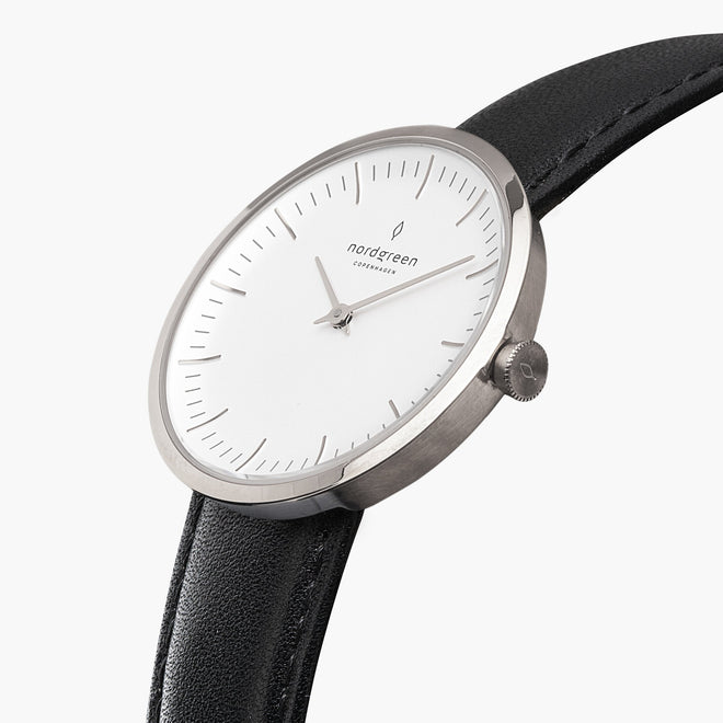 IN32SIVEBLXX IN40SIVEBLXX &Infinity ladies leather strap watches - white dial - silver case - black leather strap IN32SIVEBLXX IN40SIVEBLXX &Infinity ladies leather strap watches - white dial - silver case - black leather strap