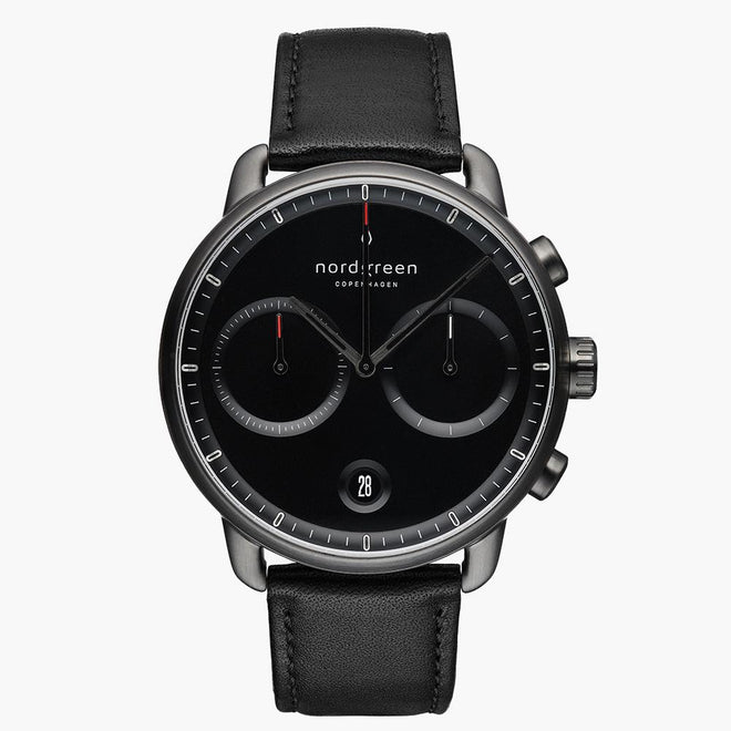 PI42GMLEBLBL &Pioneer gunmetal watch - black dial - black leather strap