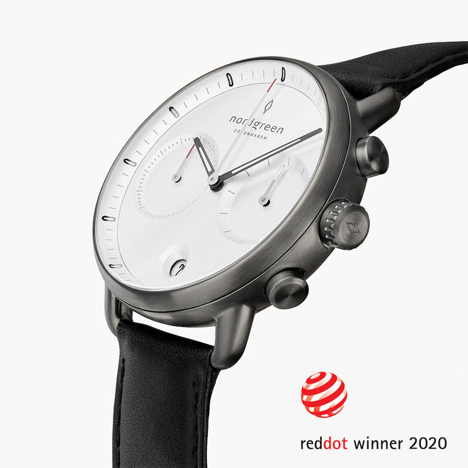 PI42GMLEBLXX &Pioneer gunmetal watch - white dial - black leather strap PI42GMLEBLXX &Pioneer gunmetal watch - white dial - black leather strap