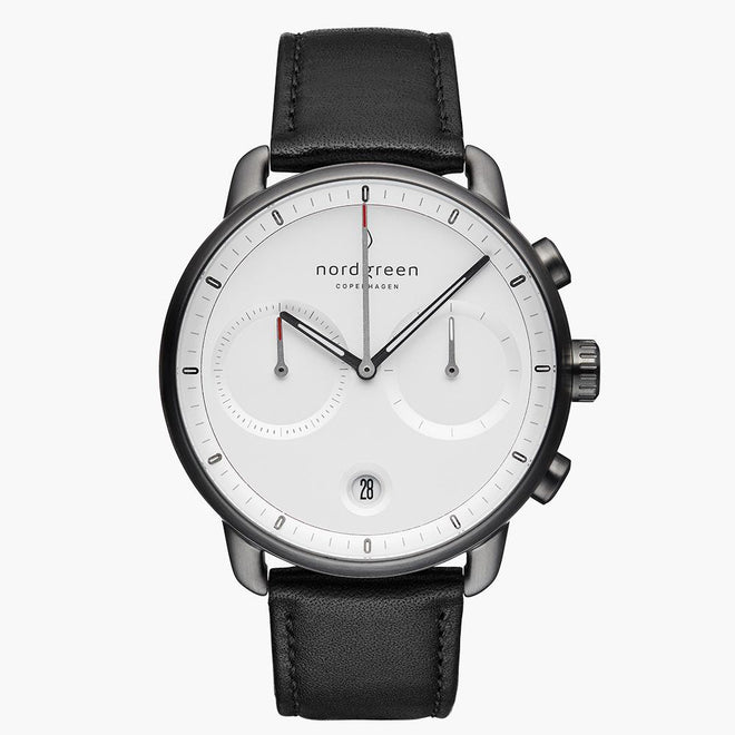 PI42GMLEBLXX &Pioneer gunmetal watch - white dial - black leather strap PI42GMLEBLXX &Pioneer gunmetal watch - white dial - black leather strap