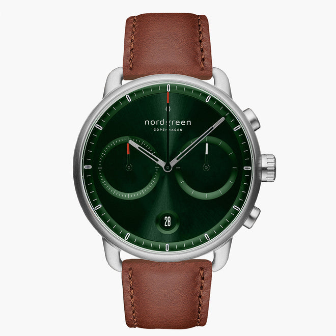 PI42SILEBRGS &Pioneer mens tan watch - sunray green dial - silver case PI42SILEBRGS &Pioneer mens tan watch - sunray green dial - silver case