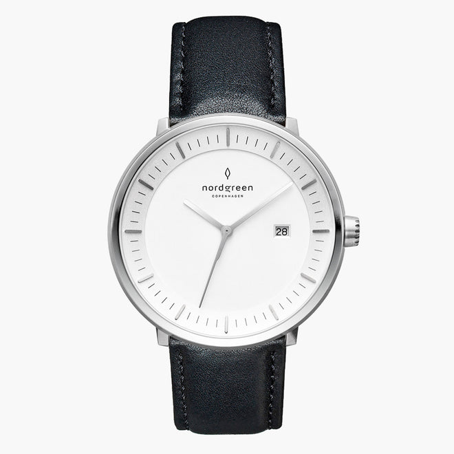 PH36SILEBLXX PH40SILEBLXX &Philosopher silver watch mens - white dial - black leather strap