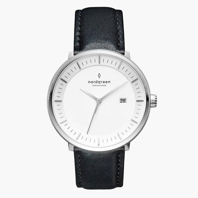 PH36SILEBLXX PH40SILEBLXX &Philosopher silver watch mens - white dial - black leather strap PH36SILEBLXX PH40SILEBLXX &Philosopher silver watch mens - white dial - black leather strap