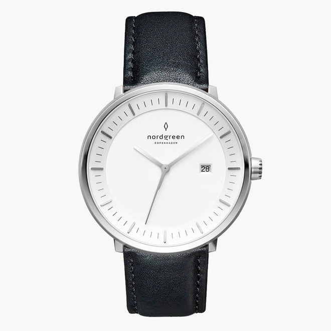 PH36SIVEBLXX PH40SIVEBLXX &Philosopher silver watch mens - white dial - black leather strap PH36SIVEBLXX PH40SIVEBLXX &Philosopher silver watch mens - white dial - black leather strap