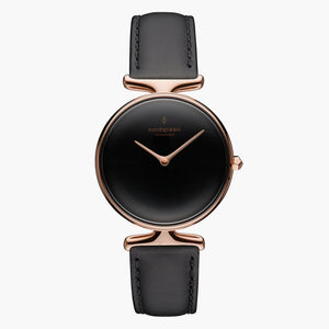 UN28RGLEBLBL UN32RGLEBLBL &Unika ladies leather strap watches - black dial - rose gold case - black leather strap