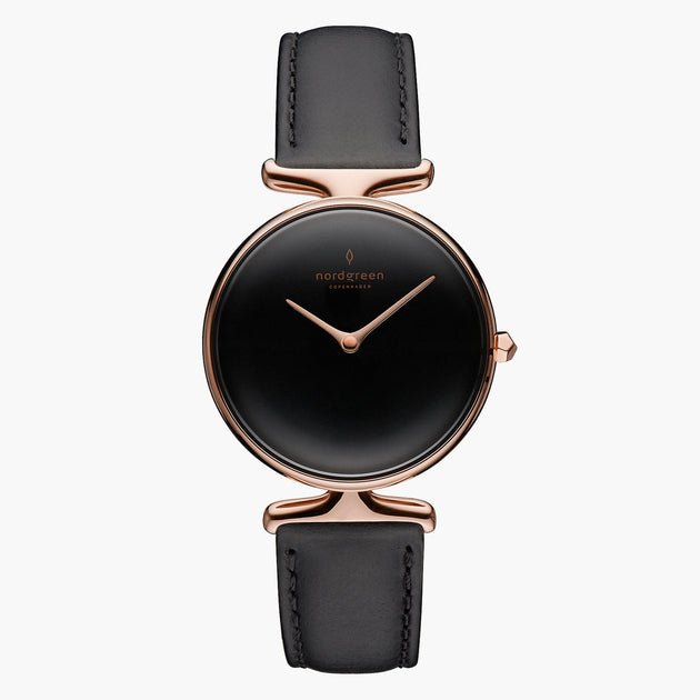 UN28RGLEBLBL UN32RGLEBLBL &Unika ladies leather strap watches - black dial - rose gold case - black leather strap