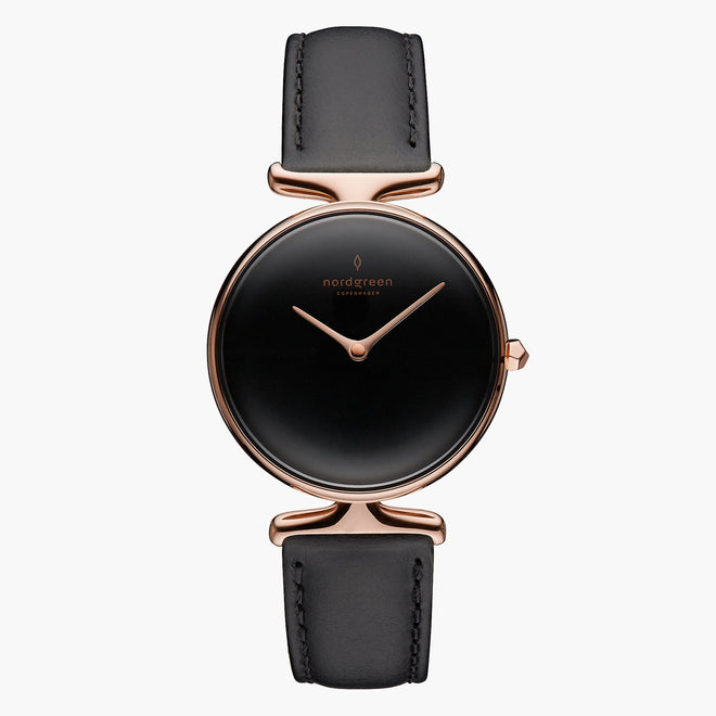 UN28RGLEBLBL UN32RGLEBLBL &Unika ladies leather strap watches - black dial - rose gold case - black leather strap UN28RGLEBLBL UN32RGLEBLBL &Unika ladies leather strap watches - black dial - rose gold case - black leather strap