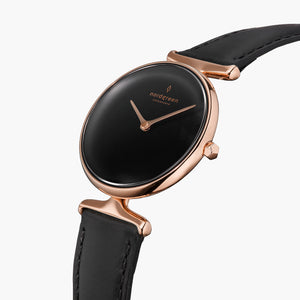 UN28RGLEBLBL UN32RGLEBLBL &Unika ladies leather strap watches - black dial - rose gold case - black leather strap