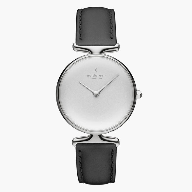 UN28SILEBLXX UN32SILEBLXX &Unika ladies leather strap watches - white dial - silver case - black leather strap