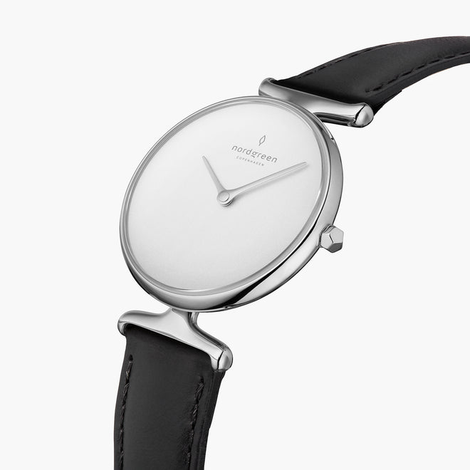 UN28SILEBLXX UN32SILEBLXX &Unika ladies leather strap watches - white dial - silver case - black leather strap UN28SILEBLXX UN32SILEBLXX &Unika ladies leather strap watches - white dial - silver case - black leather strap