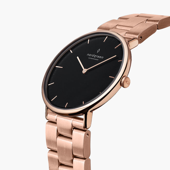 NR36RG3LROBL NR40RG3LROBL &Native black face ladies watch - rose gold case - 3 link strap NR36RG3LROBL NR40RG3LROBL &Native black face ladies watch - rose gold case - 3 link strap