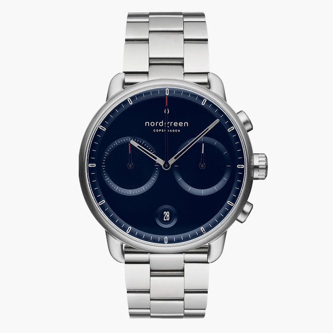 PI42SI3LSINA &Pioneer silver watch mens - navy blue dial - 3 link strap PI42SI3LSINA &Pioneer silver watch mens - navy blue dial - 3 link strap