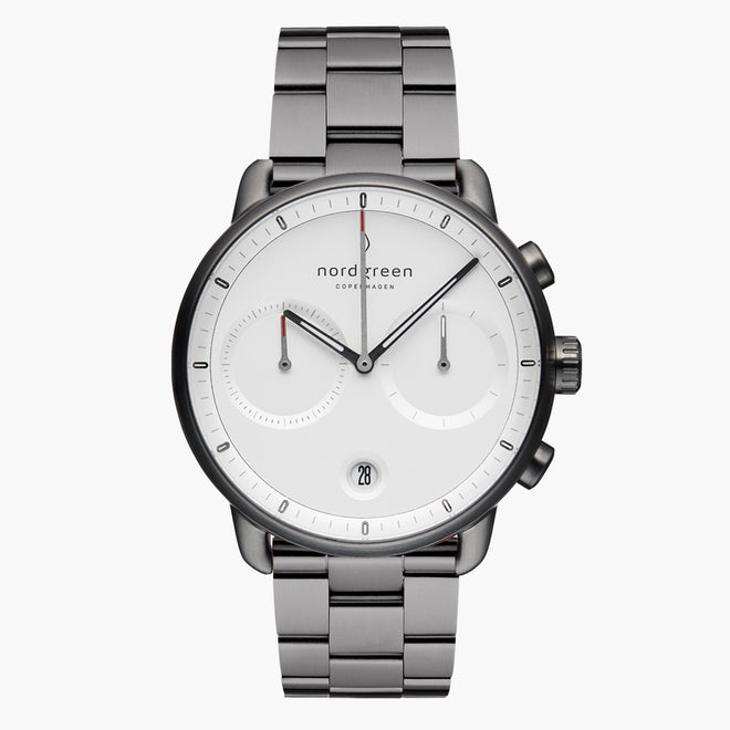 PI42GM3LGUXX &Pioneer gunmetal watch - white dial -3 link strap PI42GM3LGUXX &Pioneer gunmetal watch - white dial -3 link strap