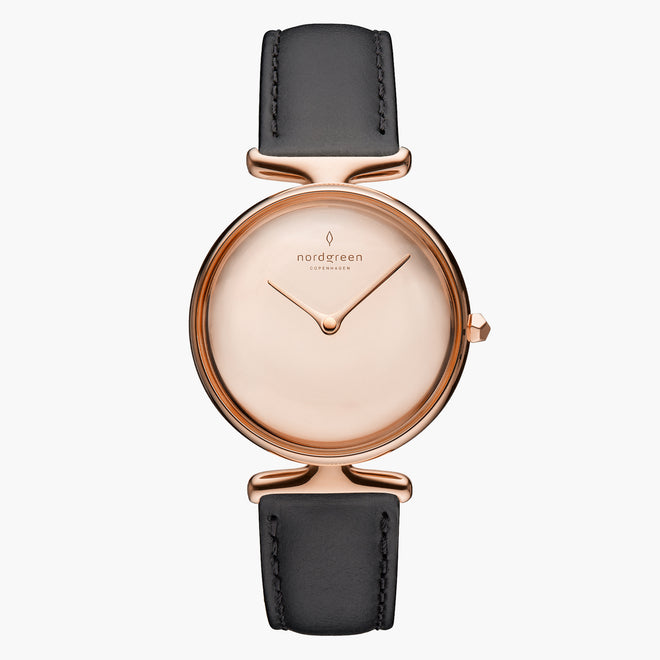 UN28RGLEBLPM UN32RGLEBLPM &Unika rose gold ladies watch - polished metal dial - rose gold case - black leather strap UN28RGLEBLPM UN32RGLEBLPM &Unika rose gold ladies watch - polished metal dial - rose gold case - black leather strap