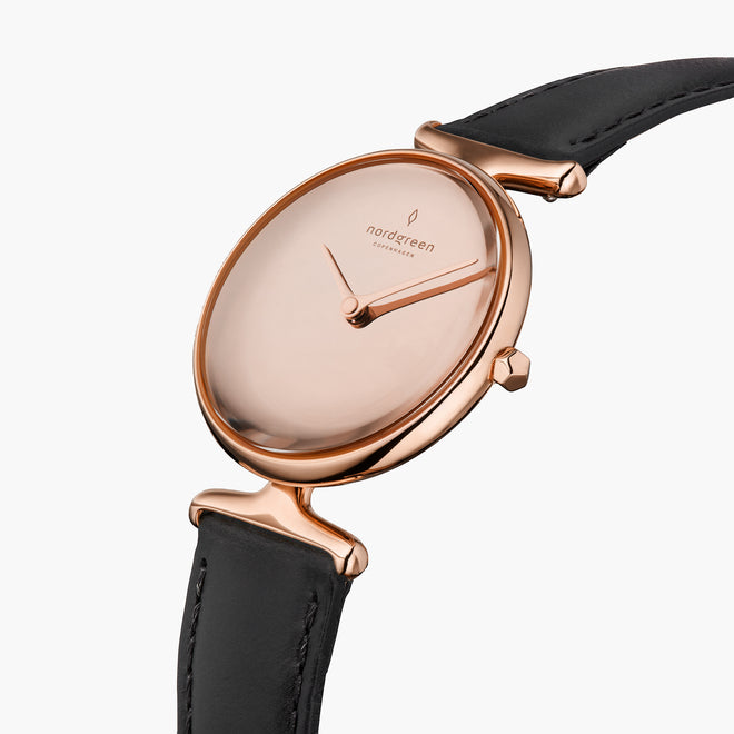 UN28RGLEBLPM UN32RGLEBLPM &Unika rose gold ladies watch - polished metal dial - rose gold case - black leather strap UN28RGLEBLPM UN32RGLEBLPM &Unika rose gold ladies watch - polished metal dial - rose gold case - black leather strap