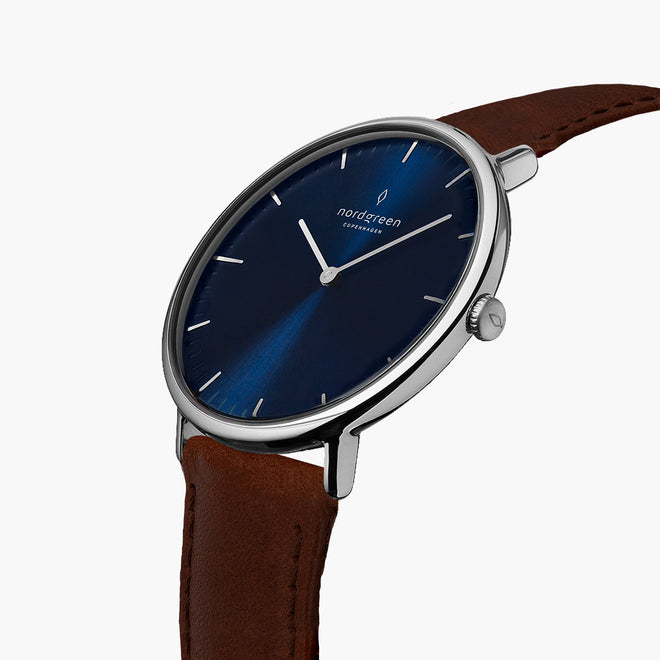 NR36SILEDBNA NR40SILEDBNA  &Native ladies leather strap watches - navy dial - silver case  - dark brown leather strap