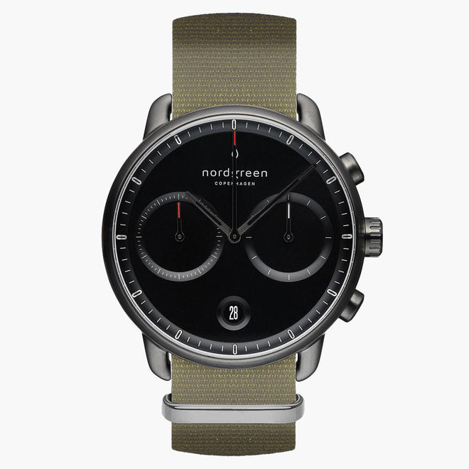 PI42GMNYAGBL &Pioneer gunmetal watch - black dial - olive green nylon strap PI42GMNYAGBL &Pioneer gunmetal watch - black dial - olive green nylon strap
