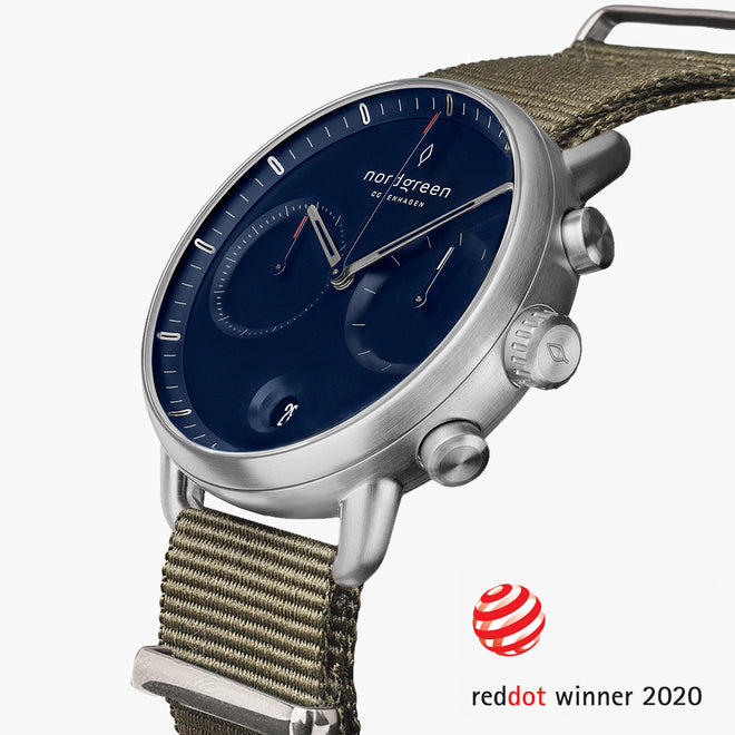 PI42SINYAGNA &Pioneer silver watch mens - navy blue dial -olive green nylon strap PI42SINYAGNA &Pioneer silver watch mens - navy blue dial -olive green nylon strap