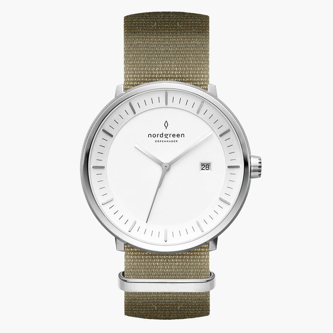 PH36SINYAGXX PH40SINYAGXX &Philosopher silver watch mens - white dial - olive green nylon strap PH36SINYAGXX PH40SINYAGXX &Philosopher silver watch mens - white dial - olive green nylon strap