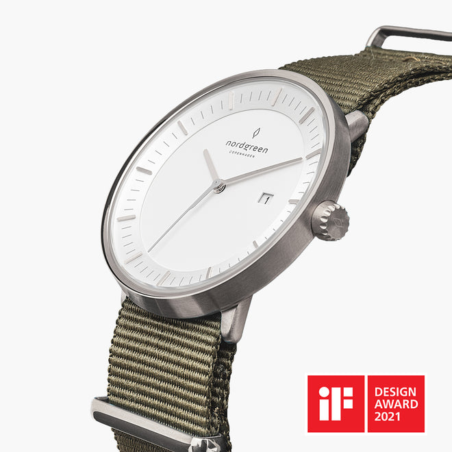 PH36SINYAGXX PH40SINYAGXX &Philosopher silver watch mens - white dial - olive green nylon strap PH36SINYAGXX PH40SINYAGXX &Philosopher silver watch mens - white dial - olive green nylon strap