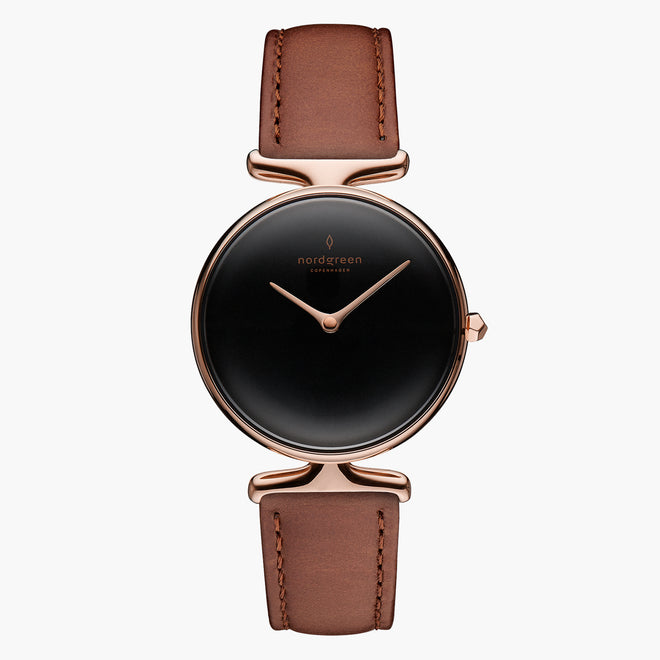 UN28RGLEBRBL UN32RGLEBRBL &Unika ladies leather strap watches - black dial - rose gold case - brown leather strap UN28RGLEBRBL UN32RGLEBRBL &Unika ladies leather strap watches - black dial - rose gold case - brown leather strap