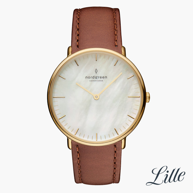 NR28GOLEBRMP NR32GOLEBRMP &Native mother of pearl watch - gold case - brown leather strap NR28GOLEBRMP NR32GOLEBRMP &Native mother of pearl watch - gold case - brown leather strap