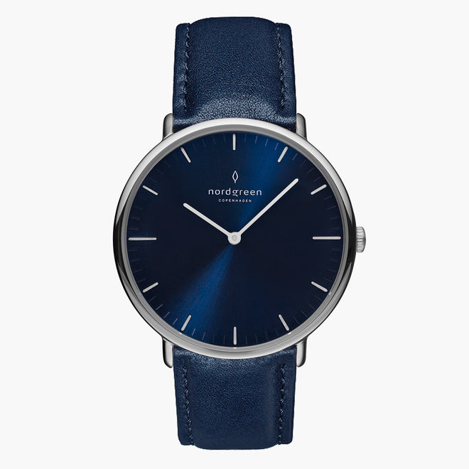 NR32SILENANA NR36SILENANA NR40SILENANA &Native silver watch with blue face - navy leather strap NR32SILENANA NR36SILENANA NR40SILENANA &Native silver watch with blue face - navy leather strap