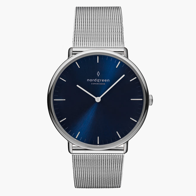NR32SIMESINA NR36SIMESINA NR40SIMESINA NR28SIMESINA &Native silver watch with blue face - silver mesh strap
